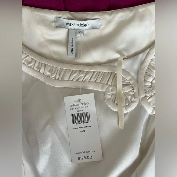 Max and Cleo Jessica Cocktail Dress NWT size 8 Cranberry Pink & Cream Satin - Picture 9 of 11